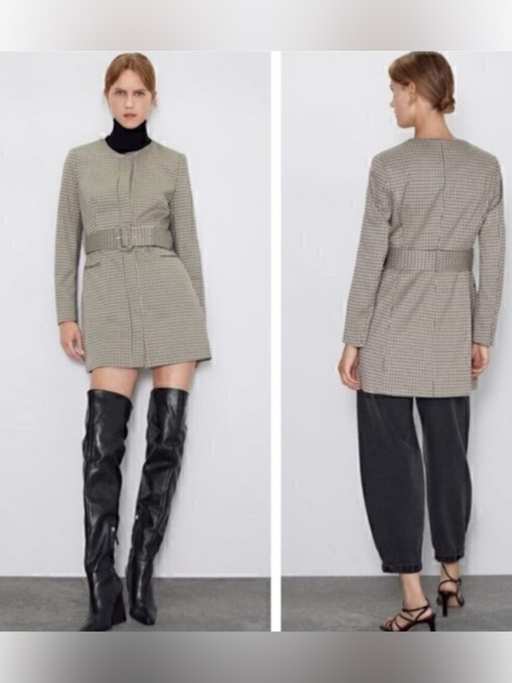 Zara Belted Houndstooth Frock Blazer Coat Dress❤️‍🔥